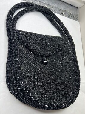 Microbead Black Double Handle Handbag - Very Roomy